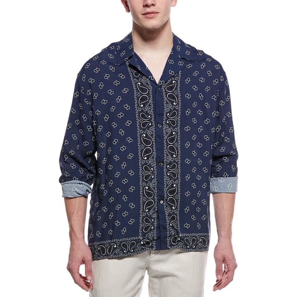 Palm Angels Mens Bandana Print Shirt, Blue